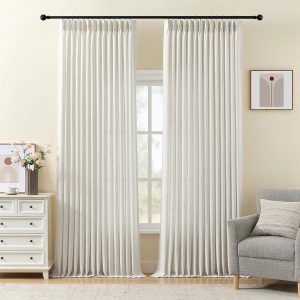Natural Pleated Linen Curtains, Memory Foam Backband and Hooks | Thick and Semi-Transparent